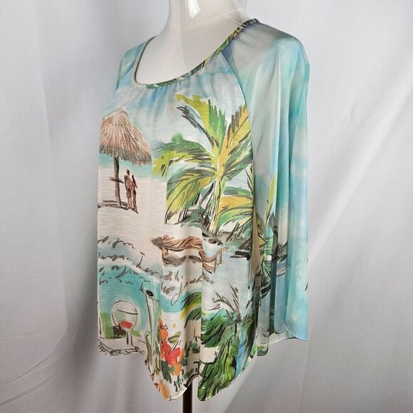 Chicos Medium Tropical Beach Seaside Sangria Easy Tee Top 3/4 Sleeve Blue - Picture 5 of 10